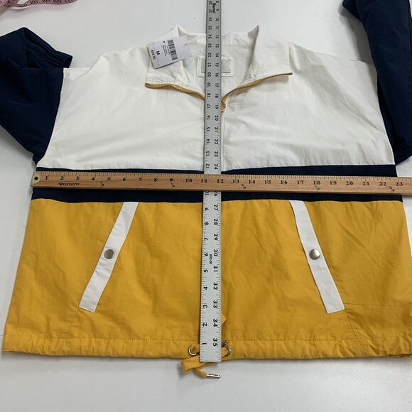 Forever 21 Windbreaker Jacket Womens M Colorblock Cropped Drawcord Half Zip Up - Picture 8 of 13